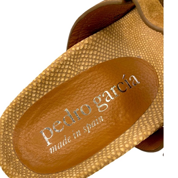 NWOB Pedro Garcia Hazelnut Brown Suede Arielle Snake Embossed Buckle Slide -Sz 7 - Picture 7 of 8